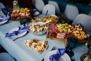 festive table setting with snacks and drinks