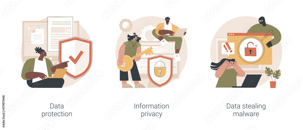 Poster digital security abstract concept vector illustration set. data protection, information privacy, dat
