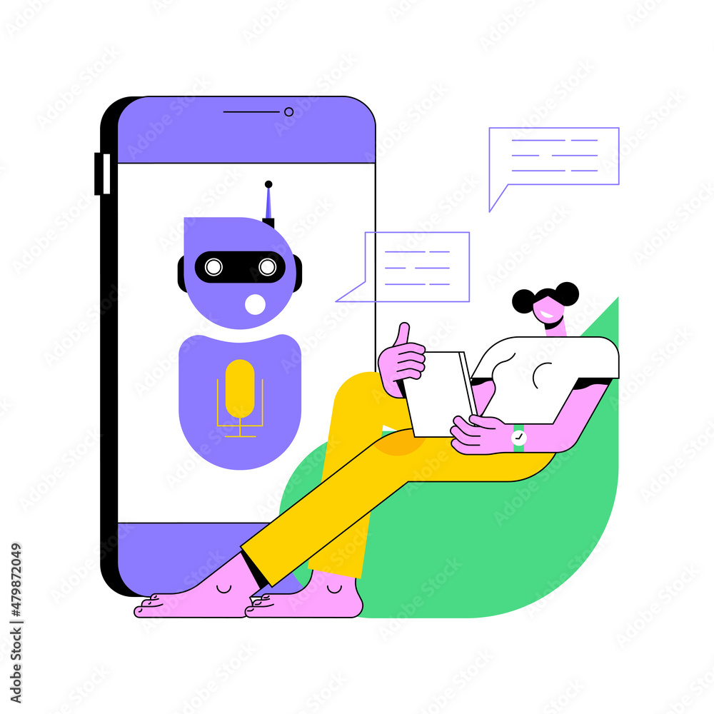 Aufkleber chatbot virtual assistant abstract concept vector illustration. internet, online smart robot, device