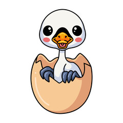 Cute little goose cartoon hatching from egg