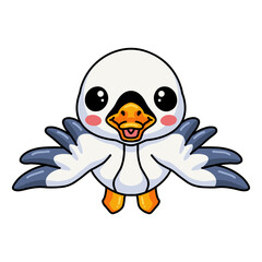 Fototapeta premium Cute little goose cartoon flying