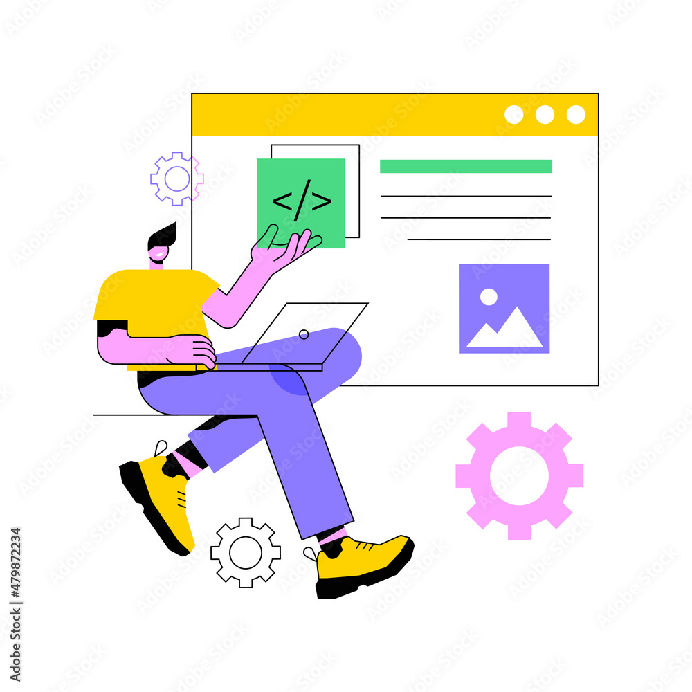 Poster single page application abstract concept vector illustration. spa web page, web development trend, a
