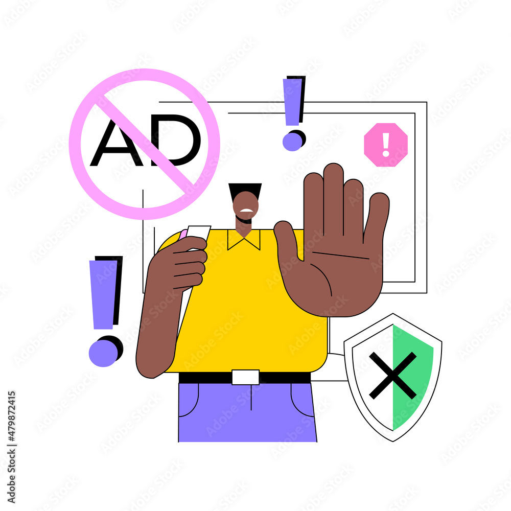 Poster ad blocking software abstract concept vector illustration. removing online advertising, ad filtering