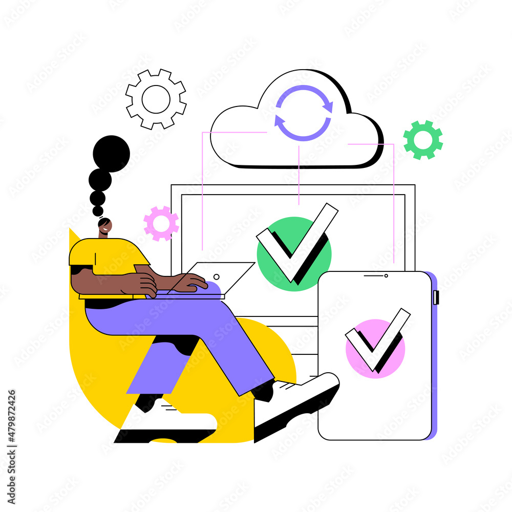 Poster cloud connection abstract concept vector illustration. connectivity method, remote central storage, 