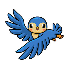 Cute little blue bird cartoon flying