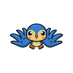 Cute little blue bird cartoon flying