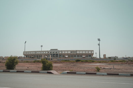 Exterior view of El Hadi Hassan Gouled Aptidon football stadium in Djibouti. Editorial shot in Djibouti.