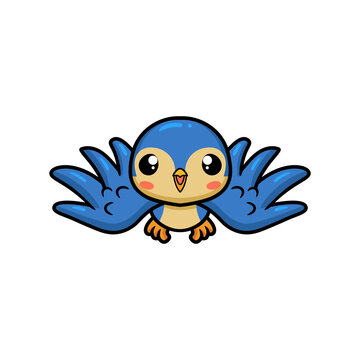 Cute little blue bird cartoon flying