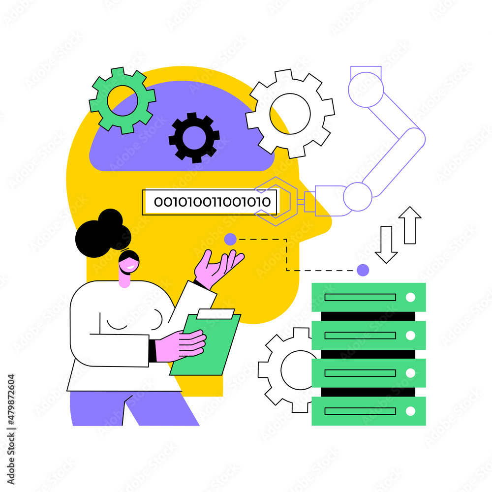 Poster artificial intelligence abstract concept vector illustration. machine learning, data science, artifi