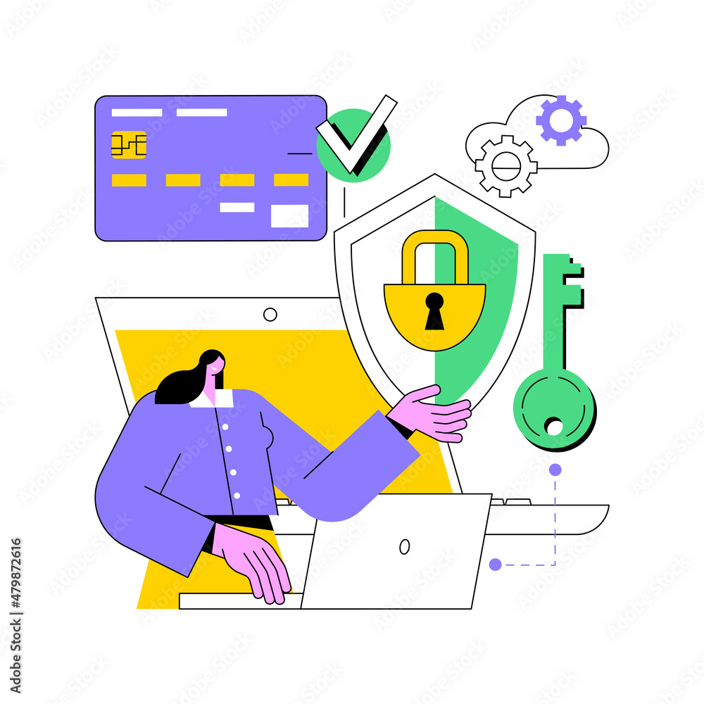 Poster cyber security software abstract concept vector illustration. information security software, antivir