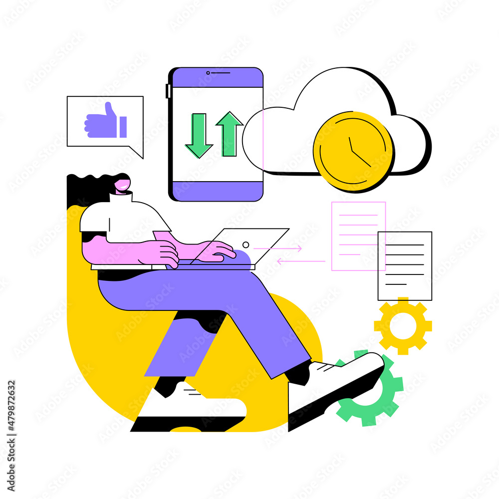 Poster automatic backup abstract concept vector illustration. data recovery service, automatic document sav