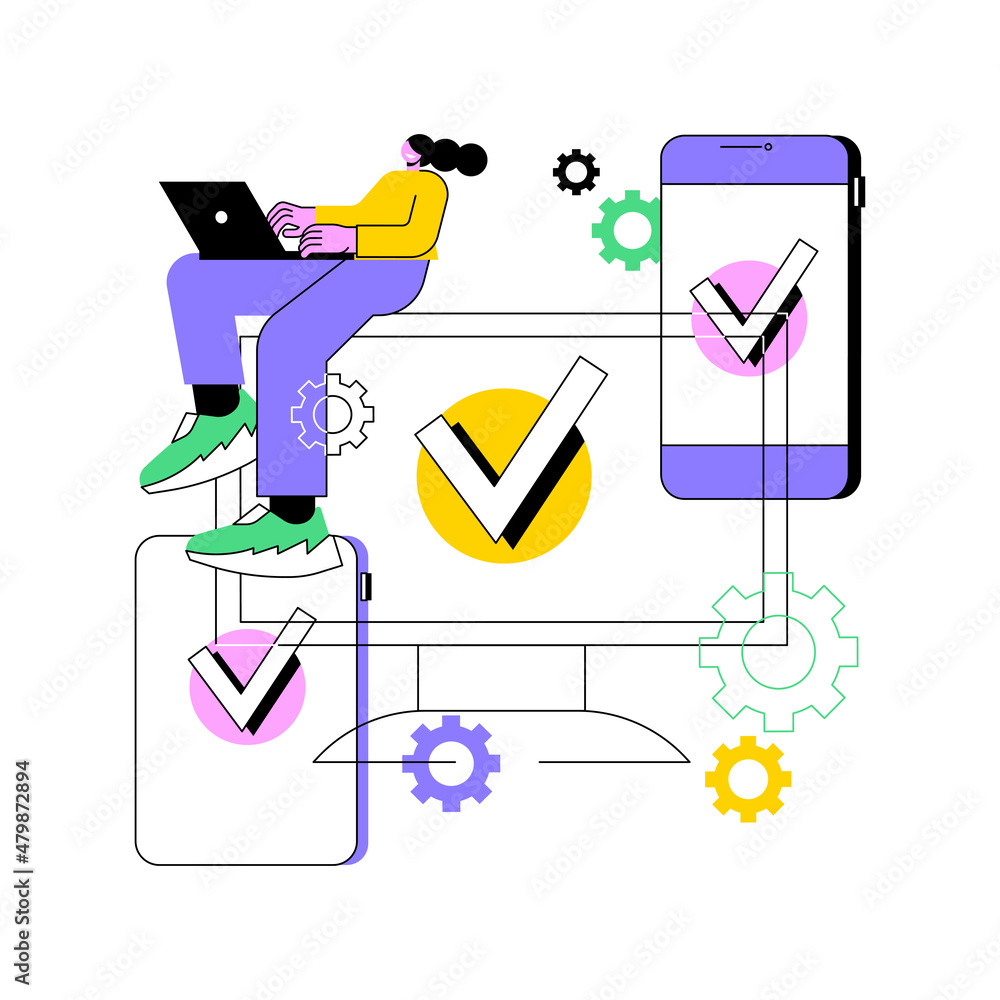Poster cross-platform development abstract concept vector illustration. cross-platform operating systems, c