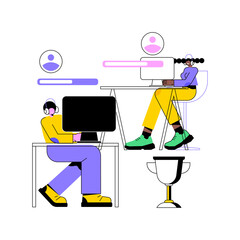 E-sport abstract concept vector illustration. Multiplayer video game, cybersport market, e-sport tournament, competitive computer e-games online, simulator, central arena abstract metaphor.