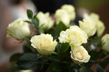 Roses handed out at a wedding reception and included in the bride's bouquet.