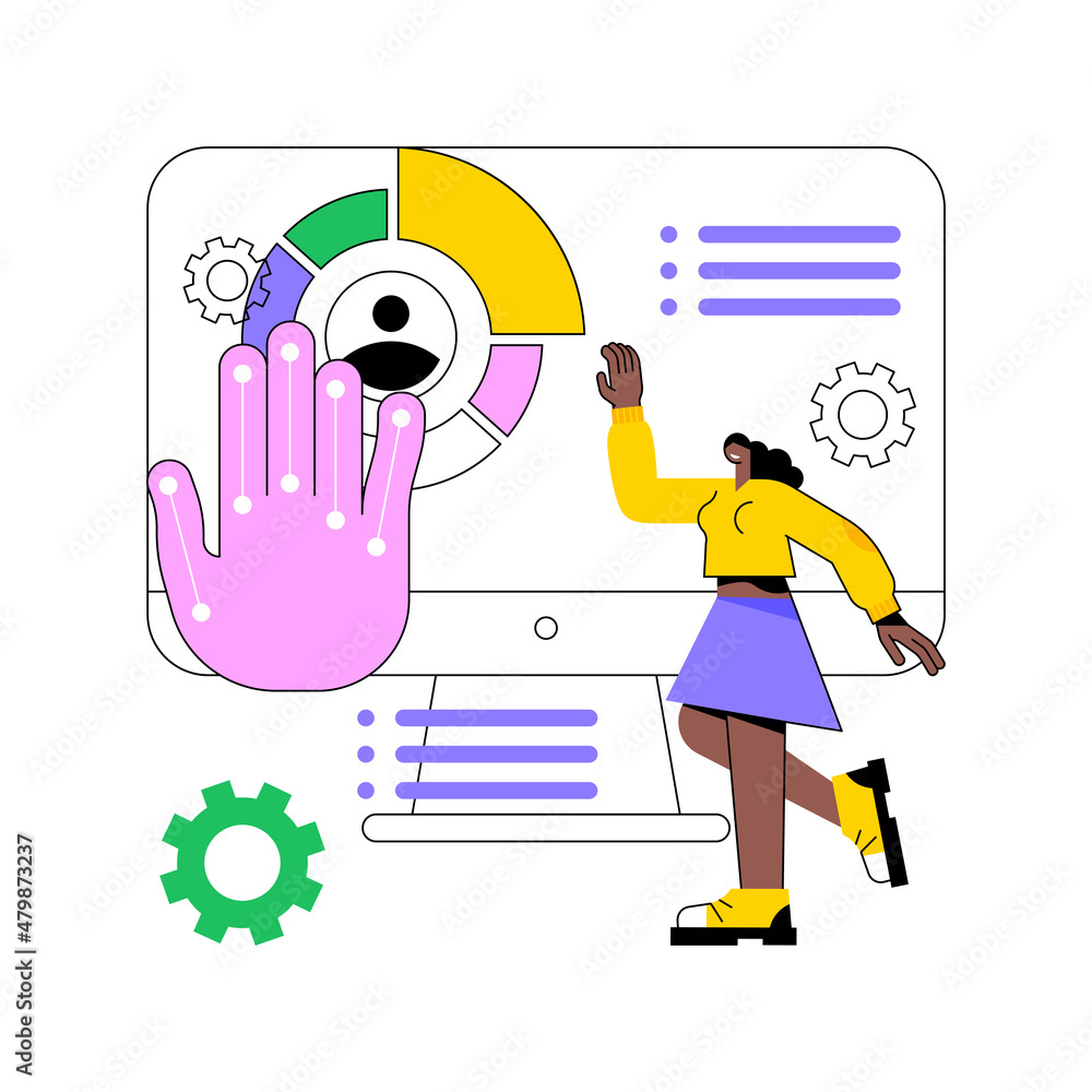 Poster gesture recognition abstract concept vector illustration. remote gesture commands, hands-free contro