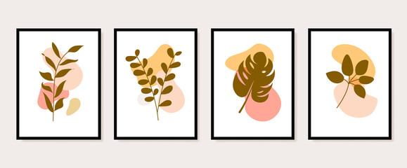 Abstract contemporary flower minimal modern vector design. Minimal abstract flower collection leaf