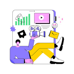 Video content marketing abstract concept vector illustration. Video marketing strategy, digital marketing tool, social media campaign engagement, target audience, viral content abstract metaphor.