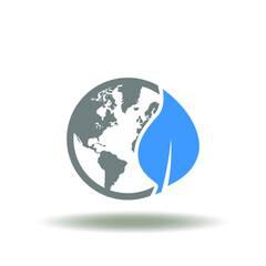 Vector illustration of earth planet with leaf. Symbol of ESG Environmental Social Corporate Governance. Icon of ecology green world savings.