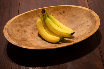 Bananas in Oval Wooden Bowl