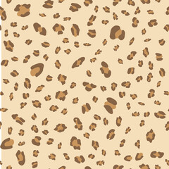 Seamless pattern with hand drawn leopard spots. Cute doodle illustration on a beige background. Vector background leopard spots.