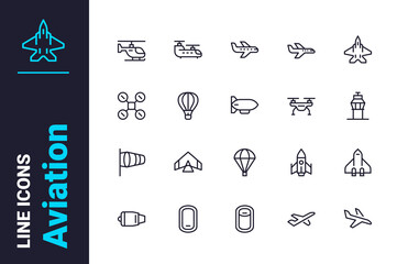 Air transportation icons set