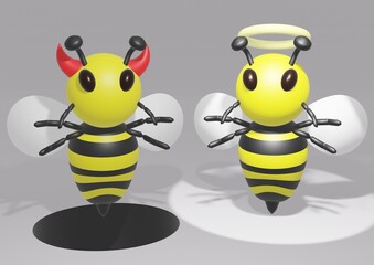 3D render of a Bee Devil and Angel