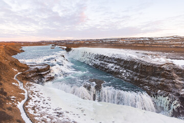 Gullfoss Falls in Iceland in winter time