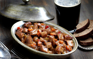 Irish Stew. an Irish dish for St. Patrick's Day. stewed in dark guinness beer