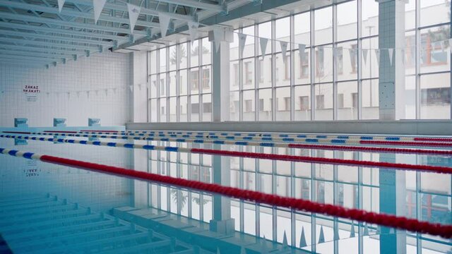 Interior of empty public swimming pool