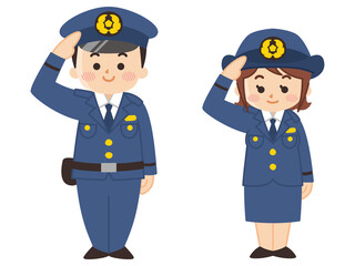 敬礼する警察官の男女