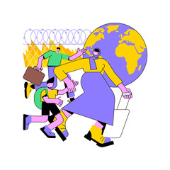Refugees abstract concept vector illustration. People crossing border illegally, refugee world crisis, forced migration, internally displaced people, asylum seeker, immigration abstract metaphor.