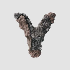 Stone letter Y on light background isolated metall rusty thrash foil white background
