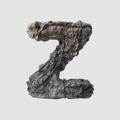 Stone letter Z on light background isolated metall rusty thrash foil white background