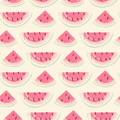 Abstract fruit seamless pattern. Creative colorful background with watermelon. Hand drawn doodle shapes. Vector illustration