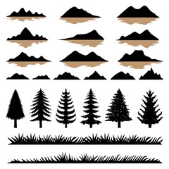 Obraz premium Mountain and tree slihouette set collection