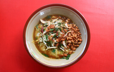 Indonesian chicken and rice porridge. 
