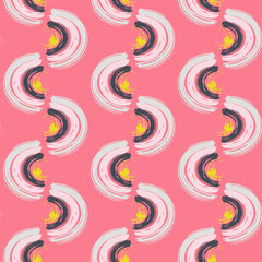 Abstract seamless pattern with brush stroke and marker. Hand drawn doodle shapes, marks and lines. Creative colorful background. Vector illustration