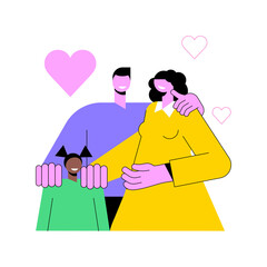 Adoption of a child abstract concept vector illustration. Child parenting, orphanage, adoptive parents, happy interracial family, single parent, african kid, same sex couple abstract metaphor.