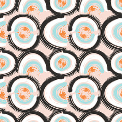 Abstract seamless pattern with brush stroke and marker. Hand drawn doodle shapes, marks and lines. Creative colorful background. Vector illustration