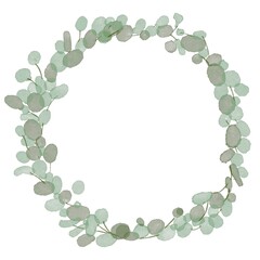 水彩画イラスト。草木のリースイラスト。草木のリースフレーム。緑のハーブ装飾フレーム。Watercolor illustration. Wreath illustration of plants. Plant wreath frame. Green herb decorative frame. © necomammma