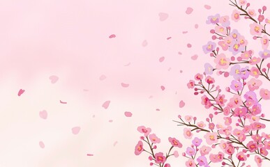 Obraz na płótnie Canvas 水彩画イラスト。満開の桜。ピンク色の桜背景。桜と舞う花びら。Watercolor illustration. Cherry tree in full bloom. Pink cherry blossom background. Petals dancing with cherry blossoms.