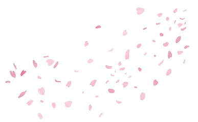Fototapeta na wymiar 水彩画イラスト。舞う桜の花びら。桜の花びらの背景イラスト。Watercolor illustration. Dancing cherry blossom petals. Background illustration of cherry blossom petals.