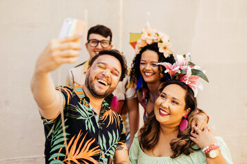 Brazilian Carnival. Group of friends taking a self portrait