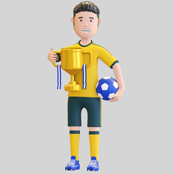 australia national football player man holding trophy champion 3d render illustration