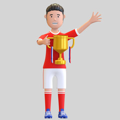 russia national football player man holding trophy champion 3d render illustration