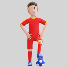 wales national football player man standing with ball under his foot 3d render illustration