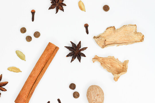 Mulled wine set. A set of spices for mulled wine on a white background.