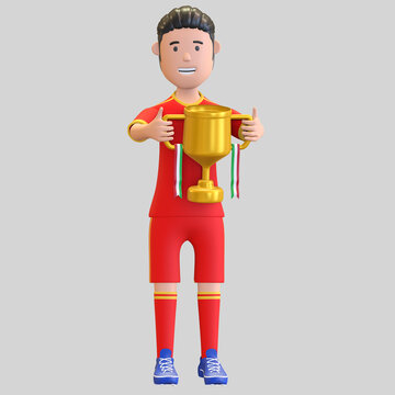 wales national football player man holding trophy champion 3d render illustration