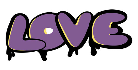 Slogan urban graffiti printing house, street flat style for T-shirts, hoodies and more. Lilac letters in the form of a bubble with black and yellow streaks of paint. Vector on an isolated background.