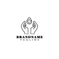 hand and plus medical logo cartoon icon black isolated vector illustration